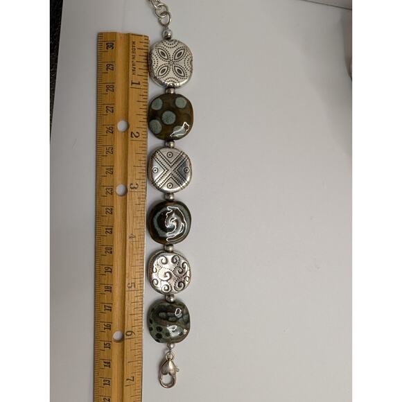 Brighton Ceramic & Silver Tone Link Bracelet 7.5 Inch Adjustable - Picture 8 of 10